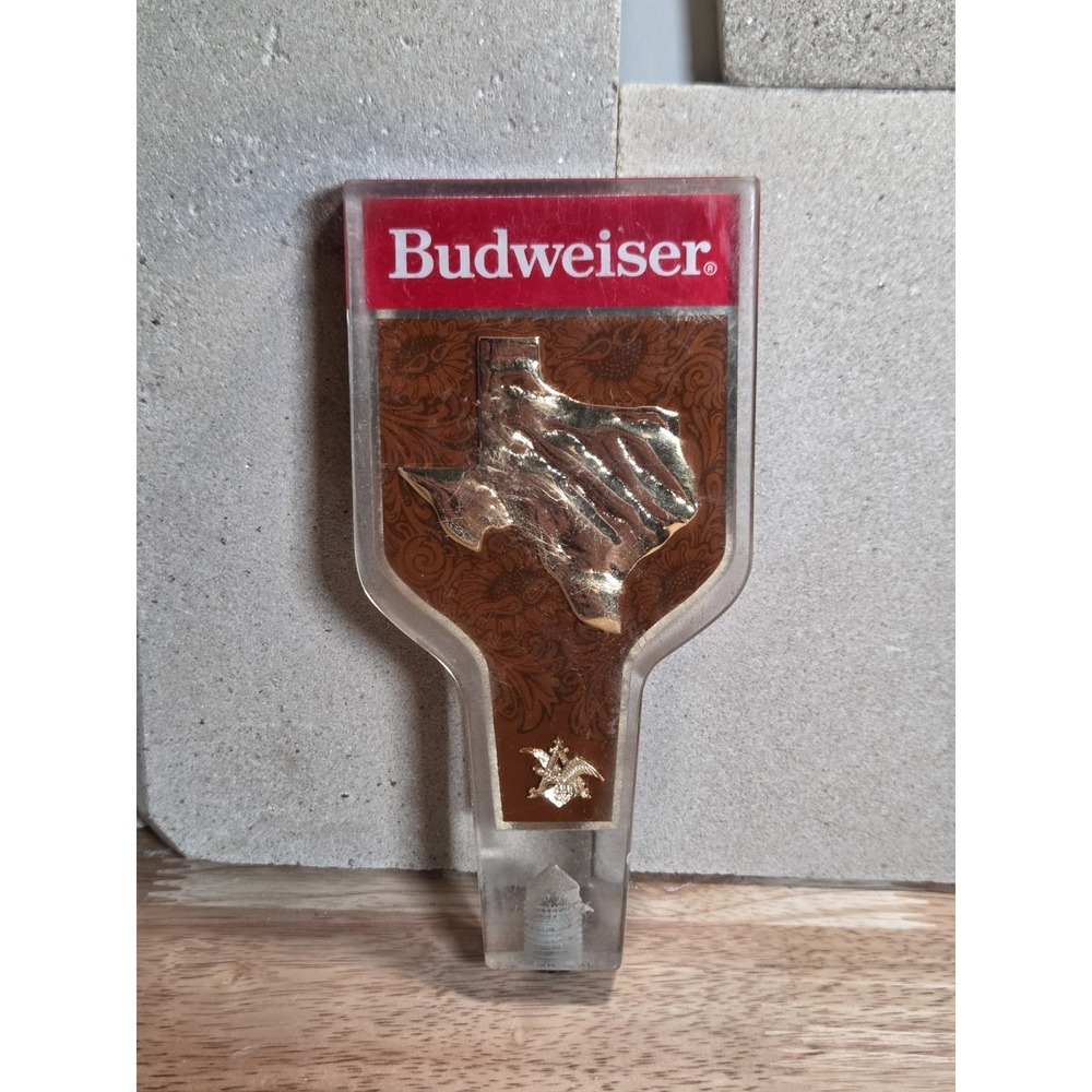 Vintage Budweiser Texas State Lucite Acrylic Beer Tap Handle Gold Western